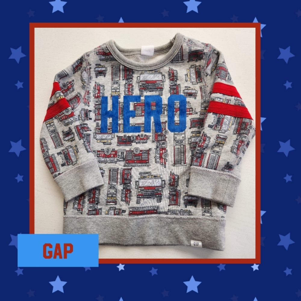 Gap Hero Firetruck Gray, Red, Blue Crewneck Sweatshirt, Size 2T